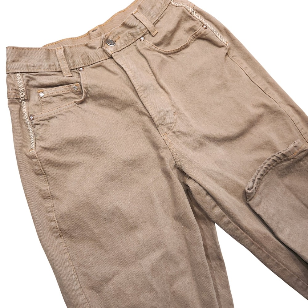 Vintage Manager Tan High Waisted Jeans Straight Leg‎ Embroidered Detail Brown